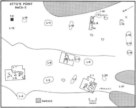 Plan map of all the localities recognized at Attu's Point (Hood 1995)