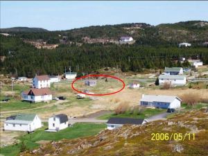 Over-head photo of the Curtis property (circled in red), facing approximately north (Temple 2007). 
